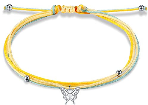J.Endéar Schmetterling Fußkettchen für Damen 925 Sterling Silber Bunte Filigrane Kordel Personalisierter Handgefertigter Schmuck Sommer Strand Liebe Geschenk