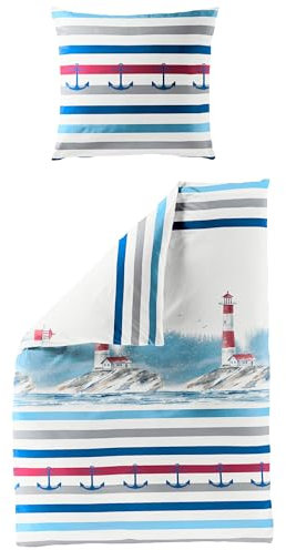 Traumschloss Bettwäsche »Seersucker« | Krepp-Struktur | bügelfrei | 200x200 & 80x80 | Streifen | Anker | maritim