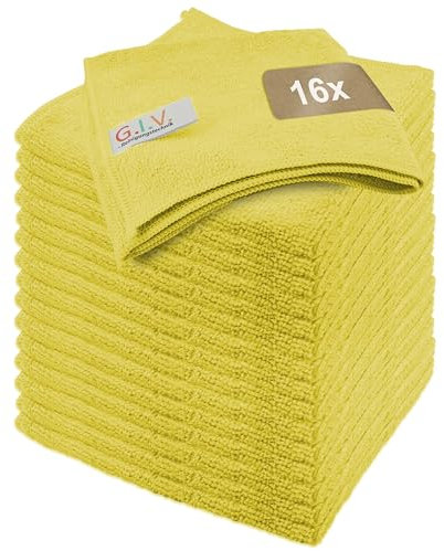 G.I.V. - Reinigungstechnik 16x Mikrofaser Reinigungstücher Gelb - Putztücher 32x32cm, Streifenfrei & Saugstark - Lappen für Haushalt, Gastronomie, Auto, Werkstatt - Putztücher - Microfasertücher