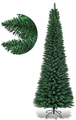 COSTWAY 240cm Bleistift Weihnachtsbaum, künstlicher Tannenbaum mit Metallständer, Christbaum PVC Nadeln, Kunstbaum Weihnachten ideal für Zuhause, Büro, Geschäfte und Hotels, Grün (240cm)