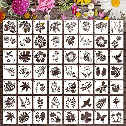 Augshy Blumenschablonen für Holz, Schmetterlinge und Vögel, Schablonen für Wand- und Bodendekoration, DIY Rock Dot Malerei Kunstprojekte (7,6 cm), 56 Stück