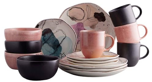 Corona Dinnerware Set 16-pieces Earthenware | Euritmia | Service for 4| Ceramic| Set de Vajilla 4 puestos, 16 Piezas | Organic shapes