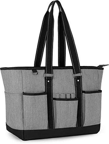 Damero Sac de professeur, sac de travail pour professeur avec pochette rembourrée pour ordinateur portable, sac utilitaire pour professeur avec plusieurs poches pour l'école, le travail, Gris