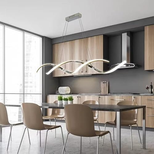 Dimmbare mit Fernbedienung LED Hängeleuchte esstisch Pendelleuchte höhenverstellbar Kronleuchter Moderne Hänge lampe für büro esszimmer Arbeitszimmer Wohnzimmer Küche leuchte (Chrom, L110cm)