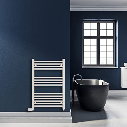 SHV Badheizkörper Leo mit Seitenanschluss in glänzendem Weiß - 600 x 800 mm | Heizkörper für Badezimmer, Handtuchhalter für Wand im Bad, Handtuchheizkörper, Handtuchtrockner aus Stahl
