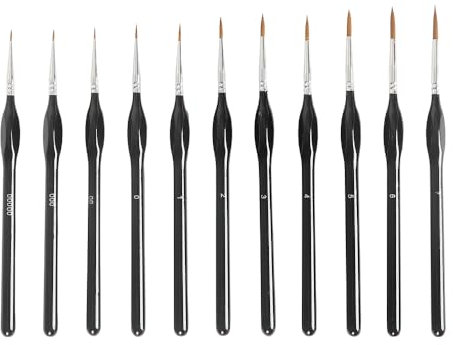 11 Stück Pinsel Set,Pinsel Set Malen,Feine Detail Pinsel für Acryl Aquarell Modellbau,hochwertige Miniatur Pinsel,für Malerei Ölfarben Körperbemalung Nägel,Schwarz