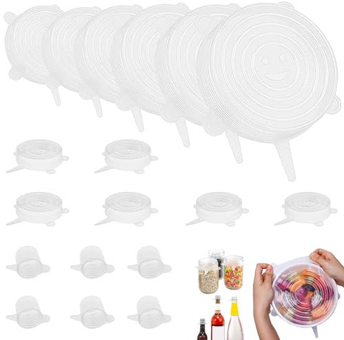 Couvercle silicone alimentaire 18 pieces ronds des tailles différentes reutilisables ecologiques sans BPA lavage au lave vaisselle couvercle pot yaourt la laitiere confiture conserve