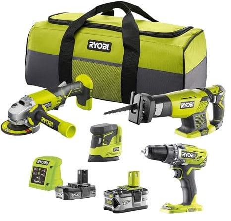 RYOBI 18 V ONE+ 8-tlg. Kombo-Kit R18CK4E-242S, 8-teilig, inkl. 1 x 2,0 Ah, 1 x 4,0 Ah Akku und Ladegerät