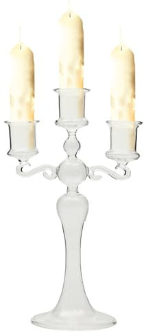 demaxiyad Candélabre en Verre À 3 Bras, Bougeoir Chandelier À 3 Branches,Bougeoir Pièce Maîtresse pour Dîner Au-x Chandelles Fête Mariage Centres De Table Cheminée Noël Décor