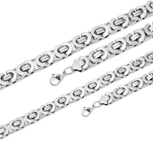 Schmuck-Checker Flache Byzantiner Königskette breit 11mm bis 6mm silber poliert Edelstahl 316L Männer Kette Rapper Schmuck Geschenk (6 mm breit)