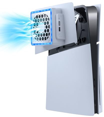 Mcbazel PS5 Slim Placa Lateral Ventilador de Refrigeración con Luz RGB, Ventilador de Enfriamiento Ajustable de 3 Velocidades para Disipación de Calor, Accesorio con USB Extras(No para PS5/PS5 Pro)
