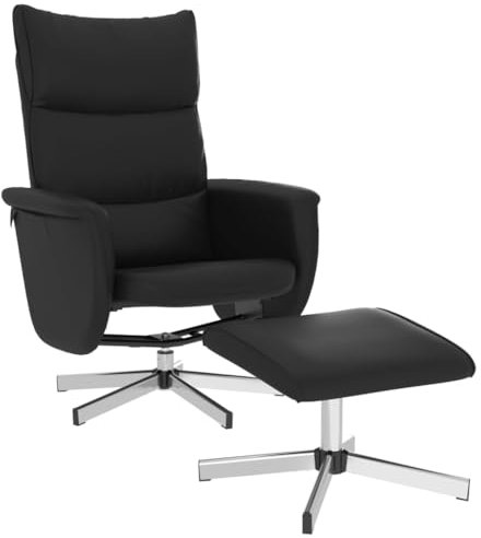 CKioict Lesesessel Cocktailsessel Moderner Polstersessel Relaxsessel mit Fußhocker Schwarz KunstlederGeeignet für Büro, Schlafzimmer, Arbeitszimmer