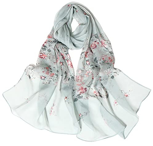 IQYU Roter Seidenschal Schals für Frauen Leichter Druck Blumenmuster Schal Schal Mode Schals Sonnencreme Tücher und Wraps für den Frühling Yak Schal (Green, One Size)