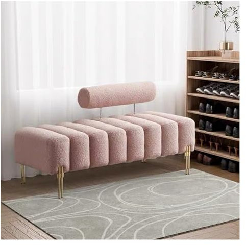 Ottomane für Schlafzimmer Schlafzimmerbank, kanalgetuftete osmanische Bettbank, moderne Boucle-gepolsterte Eingangscouch mit 2 Sitzen und verstellbarer Rückenlehne for Schlafzimmer, Wohnzimmer, Fenste