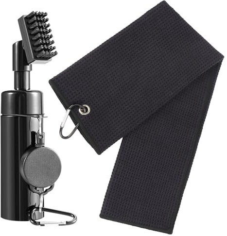 Golf Reinigungswerkzeug Kit Multifunktionaler Golfzubehör Golfschläger Bürste Rillenreiniger mit Golftuch Karabiner, Rillenschärfer für Schlägerflächen Rillen für Männer Golfer Geschenke (2PCS)