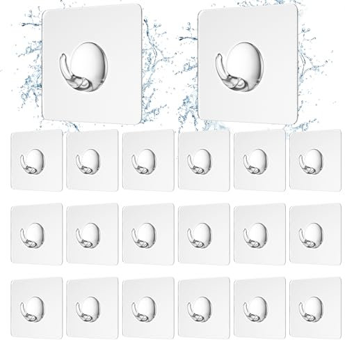 Wvasfd 20 Piezas Ganchos Adhesivos Transparente, Gancho Autoadhesivo Impermeabl Sin perforación, Ganchos para Colgar Toallas, Llaves, Ropa, Baño, Cocina