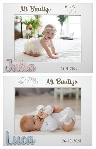 Marco de fotos personalizado con el nombre para BAUTIZO - Regalo para bautizo