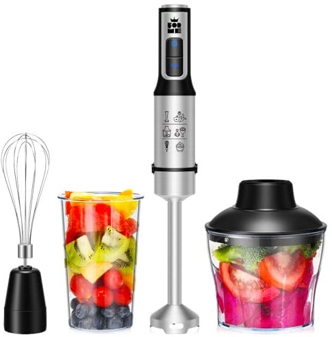 ForMe Set batidora de mano 1200W I Batidora 4 en 1 acero inoxidable 2 velocidades con función turbo batidora 600ml vaso picador 800ml vaso y batidor I para batidos sopas papillas sin BPA