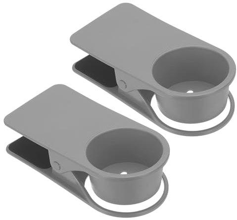 Desk Cup Holder Clip, 2 Pcs Clamp on Table Cup Holder Bottle Couch Cup Holder for Boat Swing Patio Chairs Drink Beverage Soda, Gray