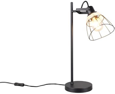 Große Schreibtischleuchte mit Rattan & Gitter Lampenschirm Schwarz, Höhe 50cm