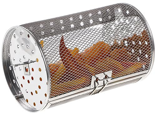 VICASKY Food Grade Stainless Steel Rotisserie Basket for Air Fryer and Oven Rotating Baking Cage with Movable Door for Dried Fruits and Easy to Clean Kitchen Supplies Silver Gray