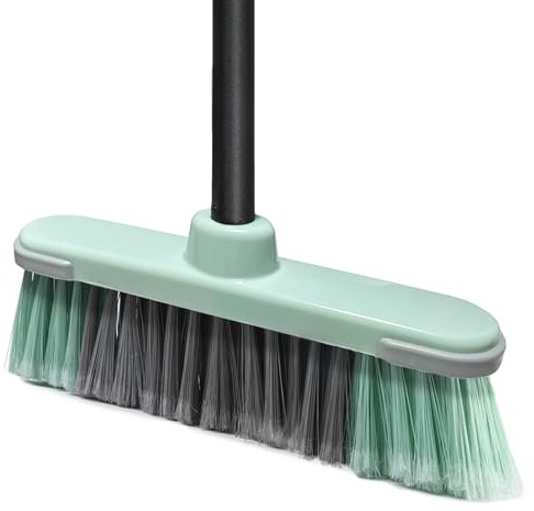 Indoor Broom Soft Bristle Brooms - Brooms for Sweeping Indoor Pet Hair, House Broom for Cleaning Hardwood, Tile, and Decking Surfaces Across.(Green)