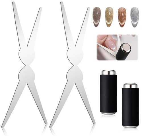 BelleFlair 2 Set Cat Eye Magnet Set with Scissor-Shaped French Tip Tool, Strong Nail Magnet Stick for Magnetic Gel Polish, Complete Nail Art Tools for DIY Home Salon.