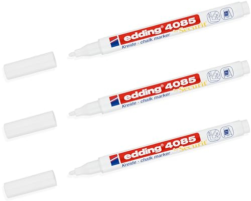 edding 4085 Kreidemarker - Rundspitze 1-2 mm - dünner Kreidestift für Tafel abwischbar - zum Beschriften von Fenster, Glas, Spiegel - Tafelstift mit deckenden Farben (3 Stifte - Weiß)