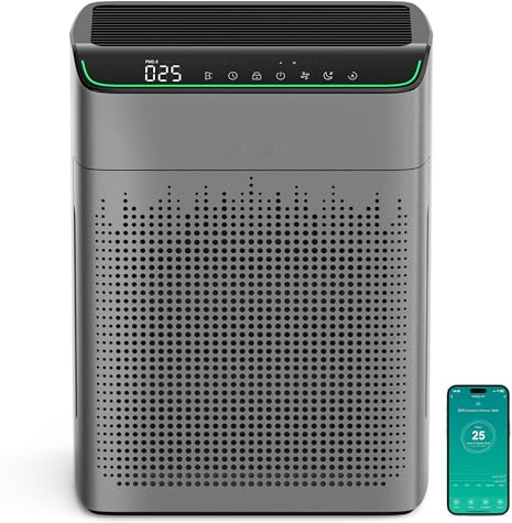 MERONTE Air Purifiers for Home Large Room Bedroom, Up to 1690² with PM 2.5 Air Quality Monitor, Wi-Fi and Alexa Compatible, HEPA Filter Double-sided Air Inlet for Smoke Odor Dust, 1 Pack + 4 Modes