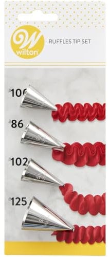 Wilton Douilles à Pâtisserie Set Rufflés #86, #100, #102, #125, Douilles Professionnelle Métallique Buse de Glaçage Réutilisable pour la Décoration de Gateaux, Muffins et de Cupcakes