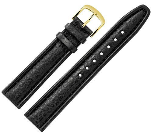 MARBURGER Uhrenarmband 20mm Leder Schwarz Gold Buffalo Prägung Mit Naht - Montage Set 7862010000220