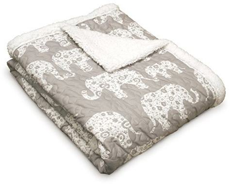 Lush Decor Elephant Parade Sherpa Throw Blanket 50 W x 60 L, Soft Gray - Elephant Blanket for Kids - Plush Throw Blankets for Bed - Couch Blankets