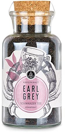 Ankerkraut Earl Grey Schwarztee lose, 100g im Korkenglas, aromatisierter Schwarztee für etwa 8 Liter, laktosefrei, ohne Zusatzstoffe, Blumig, Zitronig, Lecker
