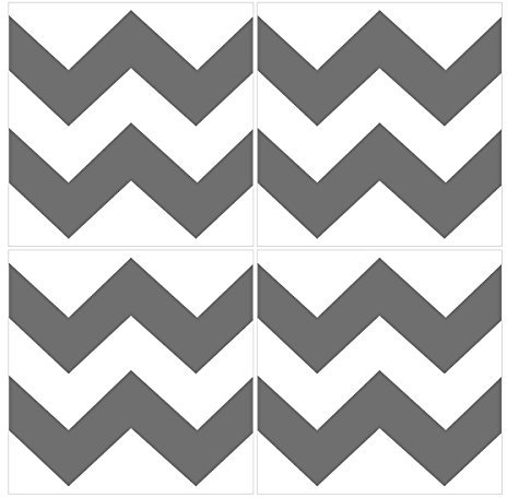 Wandkings Fliesenaufkleber 4er Set - Wähle ein Muster & Größe - Chevron - 9,6 x 9,6 cm - Farbe: Grau