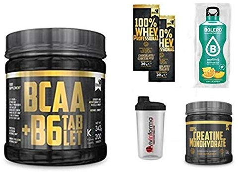 BCAA Gold's Kyowa AMINOACIDI RAMIFICATI 200 Tav + PROTEINE WHEY + CREATINA 100g + SHAKER