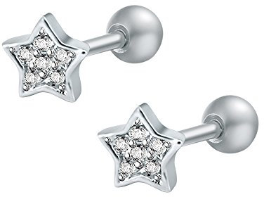 ZeSen Jewelry 16g Funkelnde Zirkonia Edelstahl-Bolzen-OhrRingee Tragus Helix Conch Knorpel-Ohr-Piercing (2) Stern 2