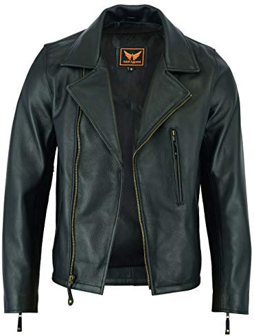 A&H Apparel: Motorcycle Genuine Leather Jacket - Hand-picked Genuine Top-Grain Cowhide Leather Biker Jacket for Men (Black, XL)