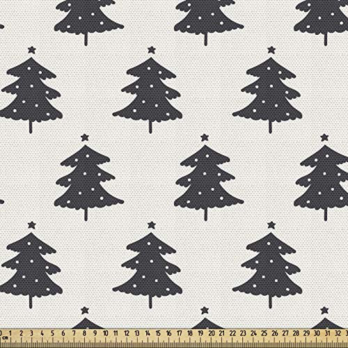 ABAKUHAUS Weihnachten Gewebe als Meterware, Tannenbaum Silhouette, Schön Gewebten Stoff für Polster und Wohnaccessoires, 1M (148x100cm), Anthrazit grau und Elfenbein
