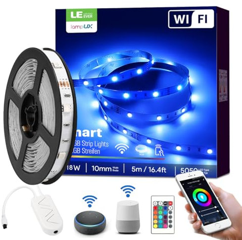Lepro Alexa LED Strip Light 5M, Smart WiFi APP Control, Work with Alexa and Google Assistant, RGB Colour Changing LED Lights for Bedroom, Living Room, TV, Party (2.4GHz WiFi Only)