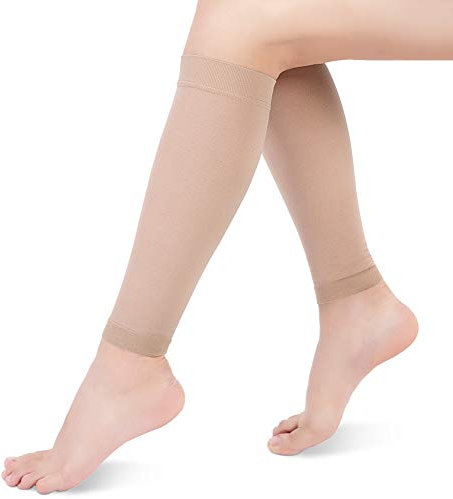 Kompressionsstrümpfe, Waden-Kompressionssocke, ohne Füße, für Männer und Frauen, 20-30 mmHg Kompressionsmanschette Wade für Schienbein, Krampfadern, Ödeme (L, Beige)