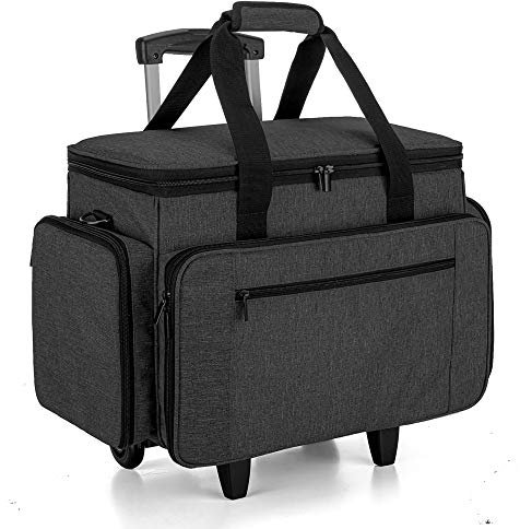 Luxja Nähmaschinenkoffer mit abnehmbarem Puppenwagen, rollende Nähmaschinen-Tragetasche mit abnehmbarem Bodenpolster (passend für die meisten Standard-Nähmaschinen), Schwarz (patentiertes Design)