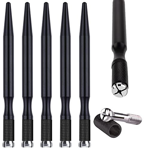 Microblading Pens 5 Piece Light Manual Tattoo Eyebrow Pens For Permanent Makeup Supplies Durable Aluminum Pen With Lock-Pin Tech Tattoo Microblading Pen（Black）