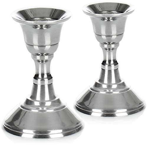 COM-FOUR® 2X Kerzenständer im edlen Design für einen festlichen Tisch - klassischer Kerzenleuchter für Hochzeit, Jubiläum - Metall-Kerzenhalter für Weihnachtstafel - Lichthalter (8.5cm - rund)