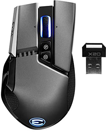 EVGA X20 Wireless Gaming Mouse, Wireless, Grey, Customizable, 16,000 DPI, 5 Profiles, 10 Buttons, Ergonomic 903-T1-20GR-KR