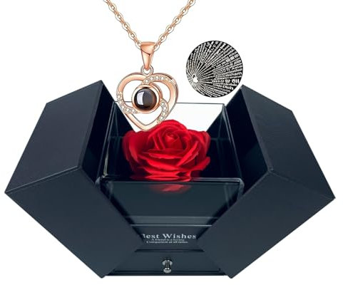 GUCHO Ewige Rose Mit I Love You Halskette, Konservierte Rose Geschenke für Frauen,Ewige Blumen für Mama