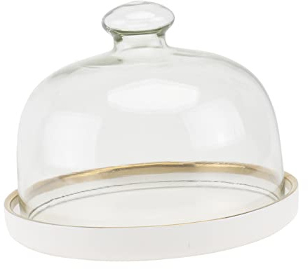 Transparente Glasglocke für Kuchen und Desserts mit Keramiktablett Weiß | Lebensmittelaufbewahrung, für Picknick und Poolparty, Modisches Design, 1 Satz, Glas und Keramik