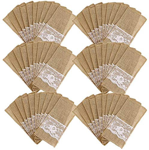 75 PièCes Toile de Dentelle Couverts Pochette Rustique Mariage Vaisselle Couteau Fourchette Porte Sac Table DéCoration Accessoires