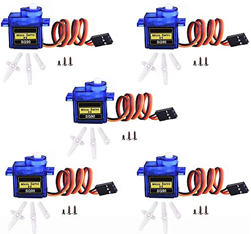 MMOBIEL Kit de micro-servomoteur SG90 de 5 pièces 9 g pour drone RC/voiture/avion/hélicoptère/véhicules/robots/compatible avec les projets Arduino et Raspberry Pi