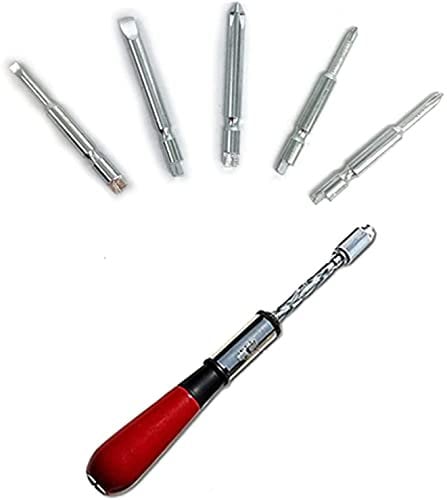 Semi-Automatic Spiral Ratchet Screwdriver Set With 5 Heads - Push-Pull Design With Wooden Handle