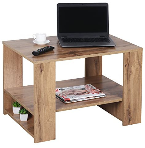 RICOO Couchtisch mit Stauraum 72 x 50 x 50 cm, Couchtisch Holz, Wohnzimmertisch für Couch Eiche Wotan – WM090-EW - Tisch Wohnzimmer Tisch, Sofatisch, Coffee Table, Couchtisch klein